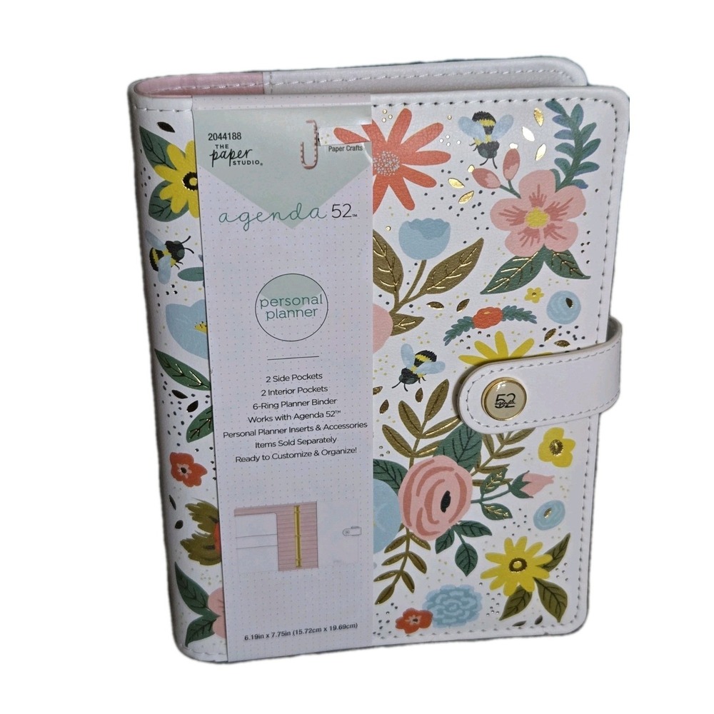 The Paper Studio Agenda 52 Floral Bee 6 Ring Binder Planner Pleather Organizer